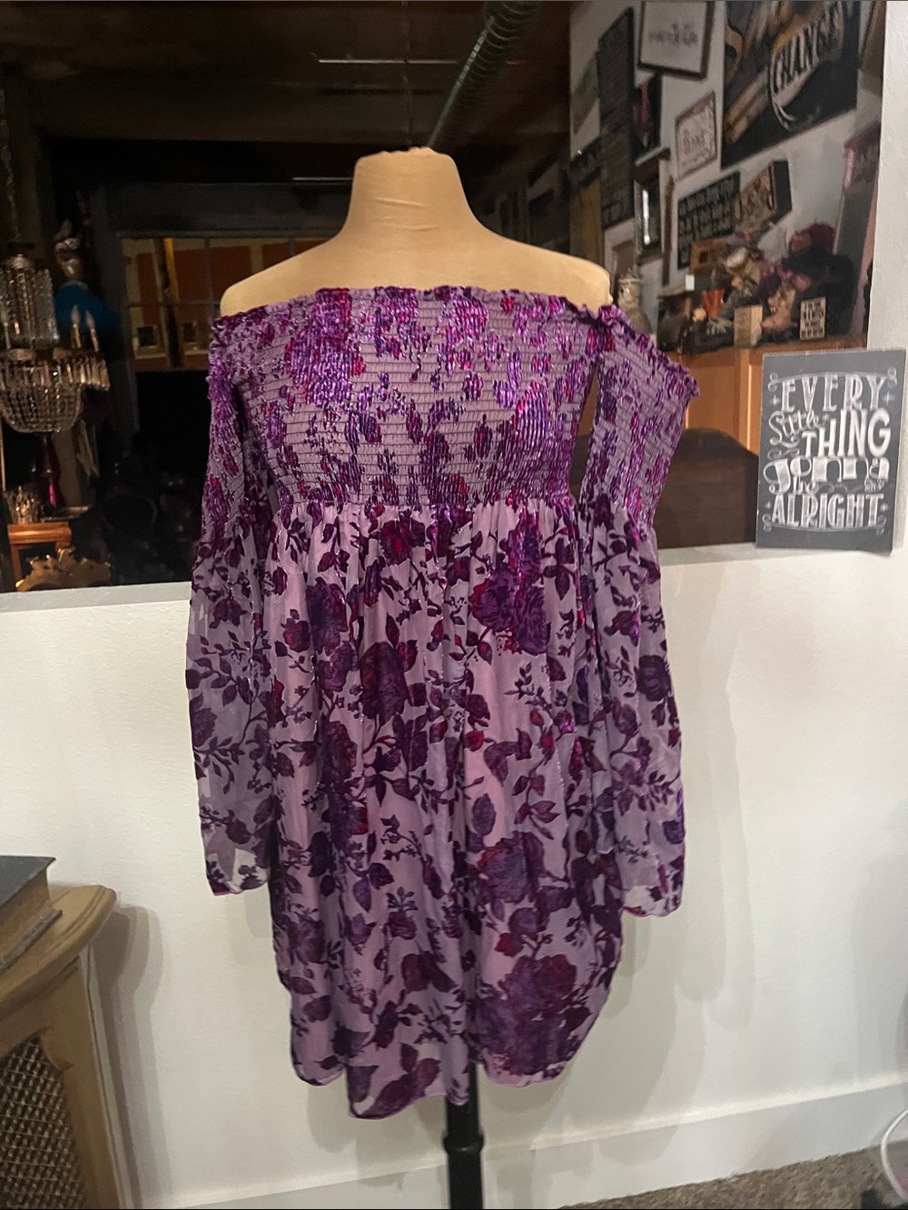 Betsey Johnson Purple Floral Velvet Midi Dress